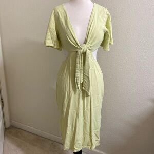 Yellowish green Deep V Tie Front Cut Out Dress